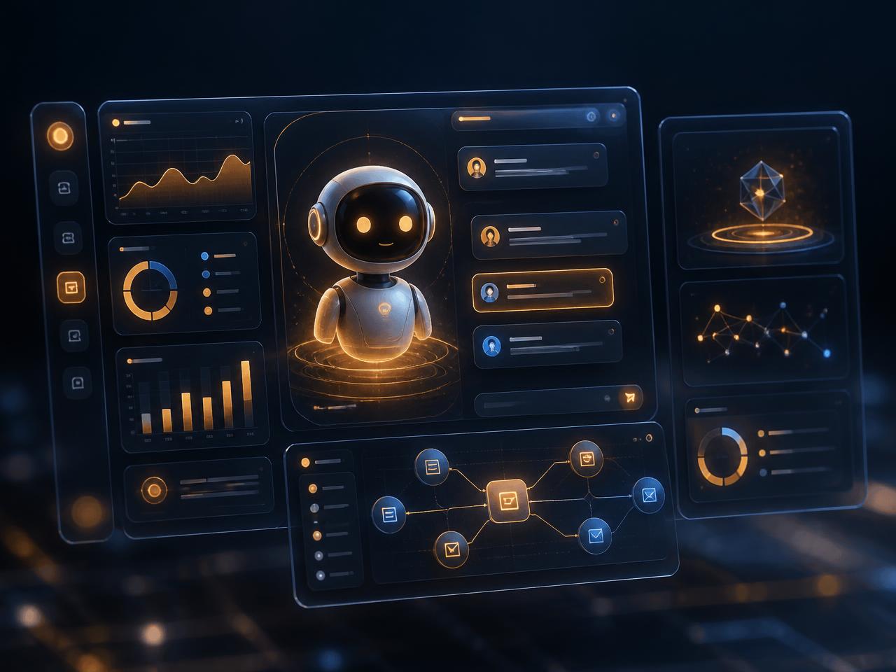 AI agent dashboard with chat assistant and automation workflow built during the AI Systems Mastery course